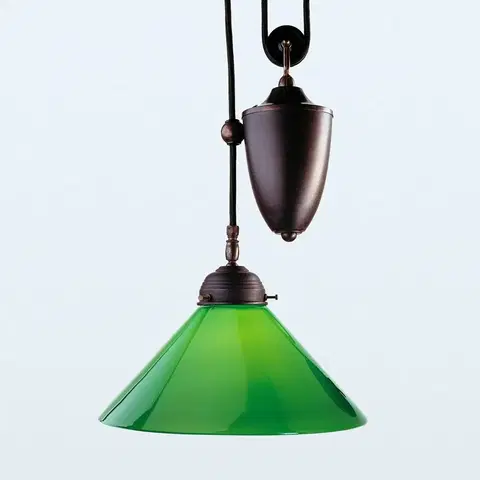Závesné svietidlá Berliner Messinglampen Závesná lampa Jonas antickej farby zelené tienidlo