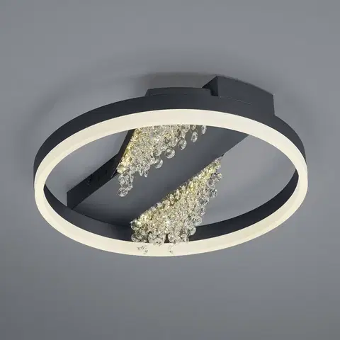Stropné svietidlá HELL LED stropné svietidlo Dunja s krištáľovým vzhľadom čierne