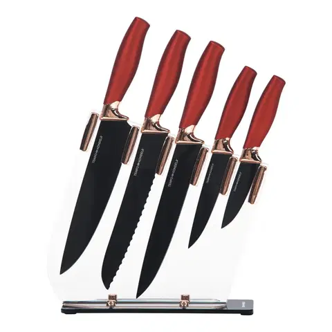 Sady nožov TEMPO-KONDELA MALIKA, sada nožov v stojane, 6 ks, červená