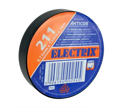 Predlžovacie káble   AP02C − Izolačná páska ELECTRIX 15mm x 20m čierna 