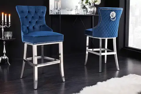 Barové stoličky LuxD Dizajnová barová stolička Queen Levia hlava kráľovská modrá