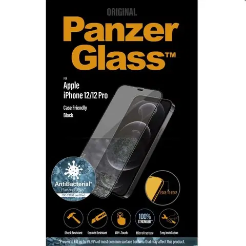 Tvrdené sklá pre mobilné telefóny Ochranné temperované sklo PanzerGlass Case Friendly pre Apple iPhone 12, 12 Pro, čierna 2711