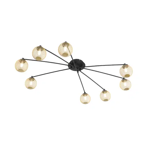Stropne svietidla Moderné stropné svietidlo čierne so zlatými 8-svetlami - Athens Wire
