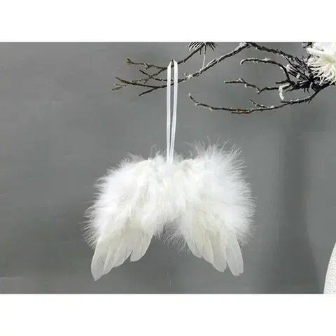 Vianočné dekorácie Anjelské krídla z peria 18 x 16 cm biela, sada 12 ks