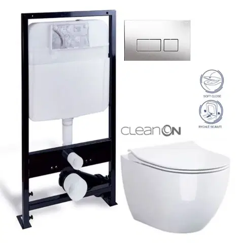 Kúpeľňa PRIM - předstěnový instalační systém s chromovým tlačítkem 20/0041 + WC CERSANIT ZEN CLEANON + SEDADLO PRIM_20/0026 41 HA1