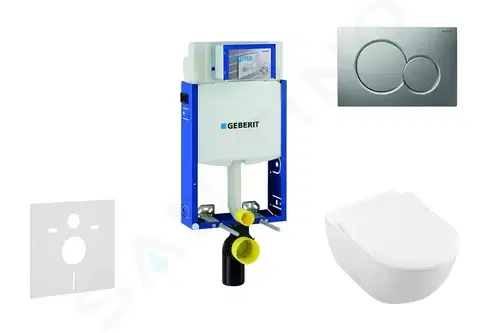 Záchody GEBERIT - Kombifix Modul na závesné WC s tlačidlom Sigma01, matný chróm + Villeroy Boch - WC a doska, DirectFlush, SoftClose, CeramicPlus 110.302.00.5 NI3