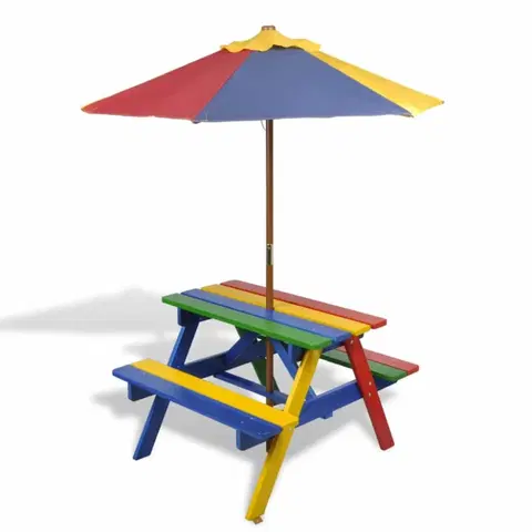 Detský záhradný svet Detský piknikový stôl s lavičkami a slnečníkom