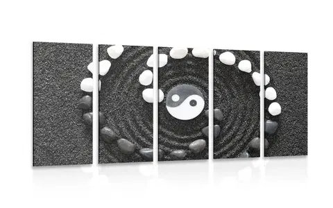 Čiernobiele obrazy 5-dielny obraz harmonický Jin a Jang