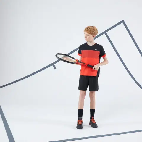 bedminton Chlapčenské tenisové tričko TTS Dry čierno-červené