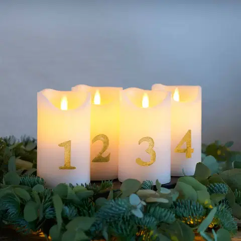 LED sviečky Sirius LED sviečka Sara Advent 4ks výška 12,5cm biela/zlatá