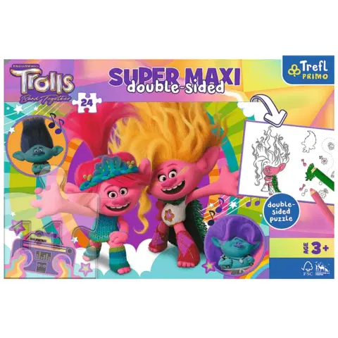 Hračky puzzle TREFL -  Puzzle Super Maxi 24 - Šťastný deň Trollov / Universal Trolls 3 (2023) FSC Mix 70%