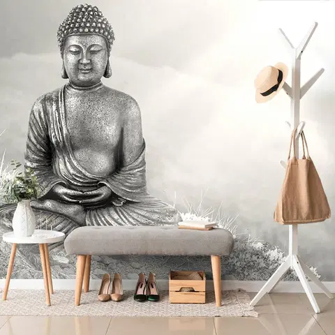 Samolepiace tapety Samolepiaca tapeta čiernobiely Budha v meditujúcej polohe