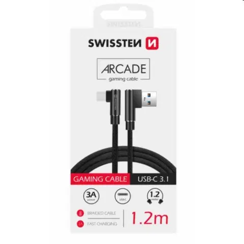 USB káble Dátový kábel Swissten USBUSB-C textilný s podporou rýchlonabíjania, čierny 71528000