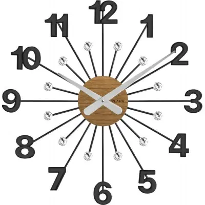 Hodiny Drevené čierne hodiny s kameňmi Vlaha design VCT1081, 49 cm 