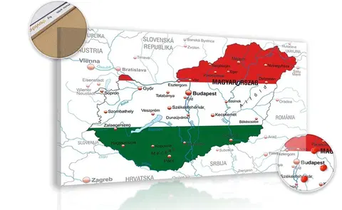 Obrazy na korku Obraz na korku mapa Maďarska vo farbe vlajky