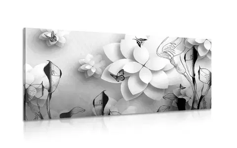 Čiernobiele obrazy Obraz abstraktné kvety v čiernobielom prevedení
