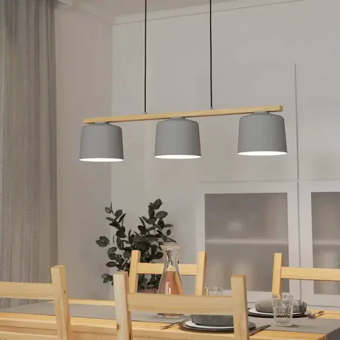 Závesné svietidlá EGLO Mariel 3-svetelné závesné svetlo svetlo sivé prírodné drevo