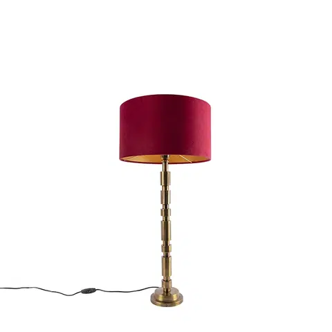 Stolove lampy Art Deco stolná lampa bronzová 35 cm zamatový odtieň červená - Torre