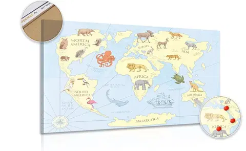 Obrazy na korku Obraz na korku mapa sveta so zvieratami