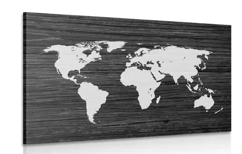 Obrazy mapy Obraz mapa sveta na dreve v čiernobielom prevedení