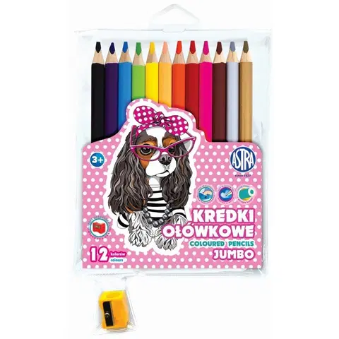 Hračky ASTRA - Školské farbičky JUMBO 12ks + strúhadlo SWEET DOGS, 312221008