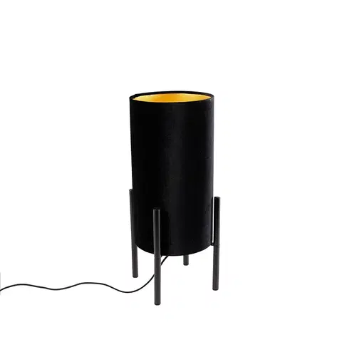 Stolove lampy Dizajnová stolná lampa čierny zamatový odtieň čierna so zlatou - Rich