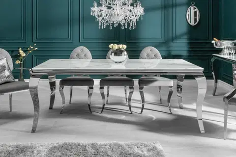 Jedálenské stoly Jedálenský stôl ZETHOS Dekorhome Bielo-sivý mramor