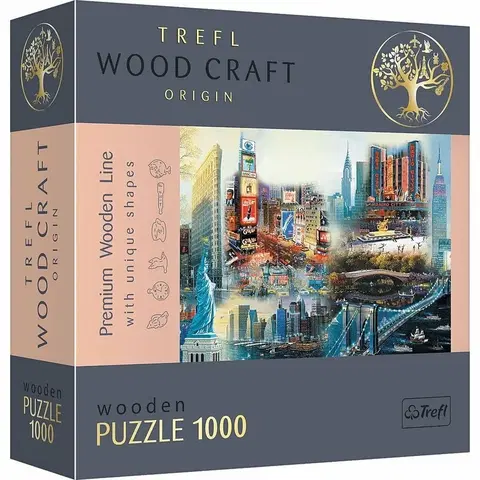 Hračky puzzle TREFL - Drevené puzzle 1000 - New York - koláž