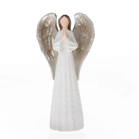 Vianočné dekorácie Polyresinový anjel so striebornými krídlami biela, 20 x 10 cm