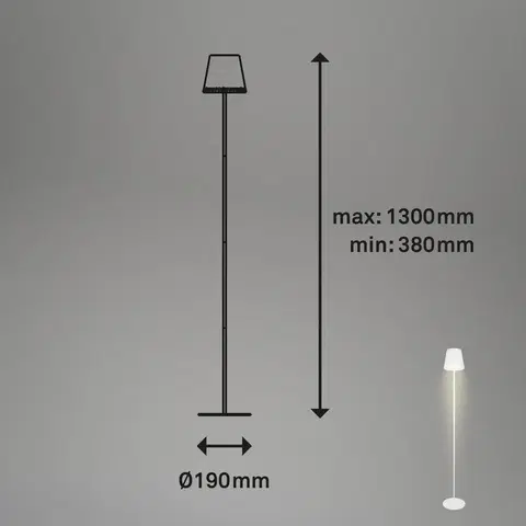 Vonkajšie osvetlenie terasy Briloner Nabíjateľná stojacia lampa Kiki LED, 2 700 K, biela