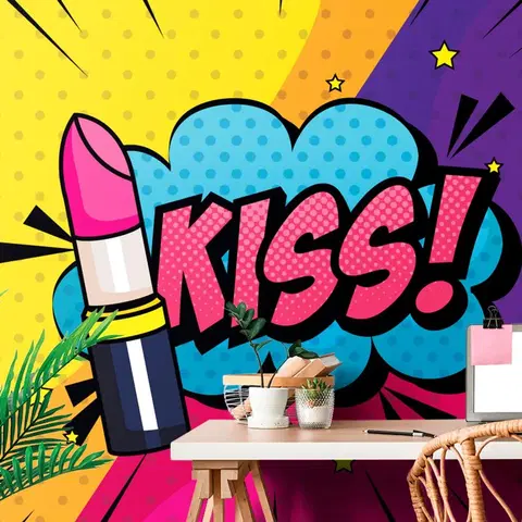 Samolepiace tapety Samolepiaca tapeta pop art rúž - KISS!