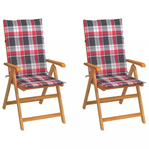 Zahradné stoličky Záhradná stolička 2 ks teak / látka Dekorhome Biela / červená