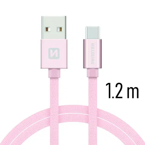 USB káble Dátový kábel Swissten textilný s USB-C konektorom a podporou rýchlonabíjania, ružovozlatý 71521205