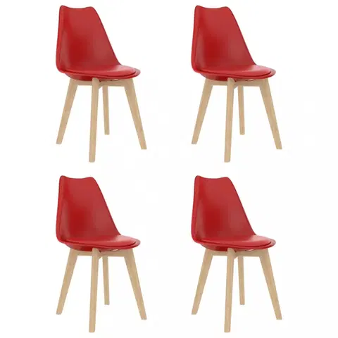 Jedálenské stoličky a kreslá Jedálenská stolička 4 ks plast / umelá koža / buk Dekorhome Červená