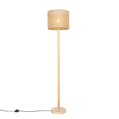 Stojace lampy Vidiecka stojaca lampa drevená s ľanovým tienidlom natural 32 cm - Mels