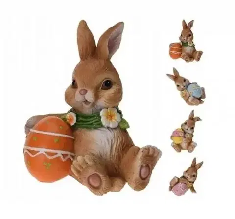 Veľkonočné dekorácie Kinekus Postavička zajac s vajíčkom 7x6x10 cm polyrezín mix