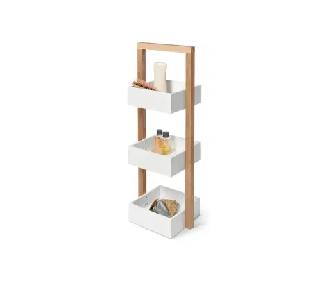 Bookcases & Standing Shelves Stojací regál s 3 úložnými boxmi, biely