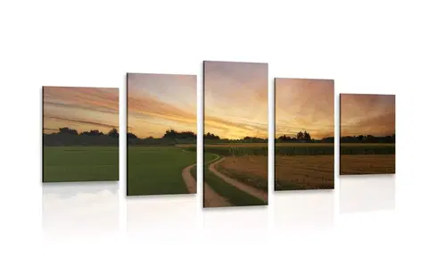 Obrazy prírody a krajiny 5-dielny obraz zapadajúce slnko nad krajinou