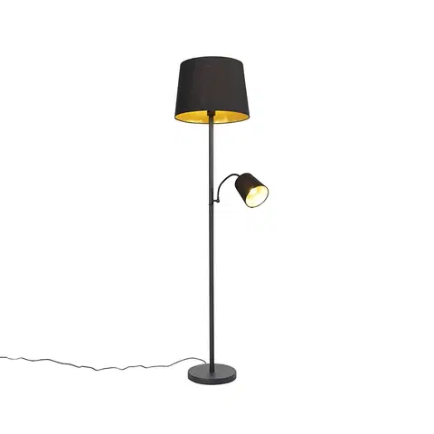 Stojace lampy Klasická stojaca lampa čierna so zlatou a svetlom na čítanie - Retro