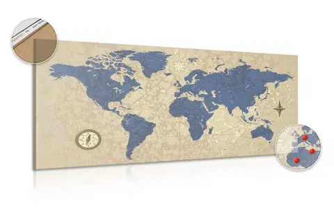 Obrazy na korku Obraz na korku mapa sveta s kompasom v retro štýle
