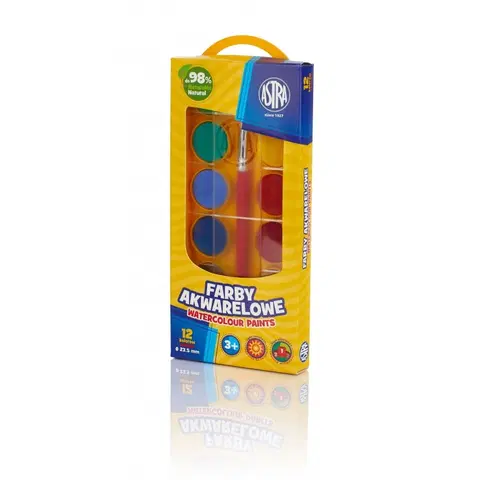 Hračky ASTRA - Vodové farby so štetcom priemer 23,5mm 12 farieb, 302118001