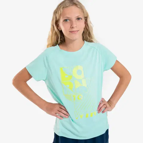 nohavice Dievčenské bežecké tričko Dry+ priedušné pastelovo zelené