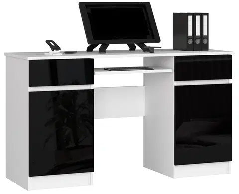 Písacie stoly Moderný písací stôl ANNA135, biely / čierny lesk