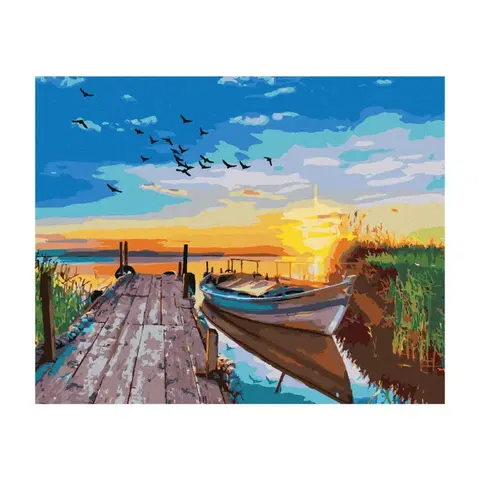 Kreatívne a výtvarné hračky ZUTY - Diamantové maľovanie (s rámom) - Západ slnka nad jazerom s loďkou