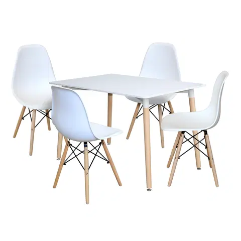 Jedálenské sety Jedálenský stôl 120x80 UNO biely + 4 stoličky UNO biele