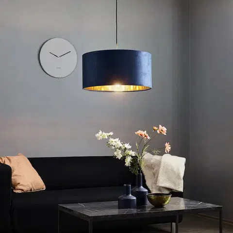 Závesné svietidlá Maco Design Závesné svetlo Salina hodvábna látka modrá/zlatá Ø 50cm