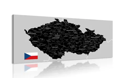 Obrazy mapy Obraz čierno-šedá mapa Česka s vlajkou