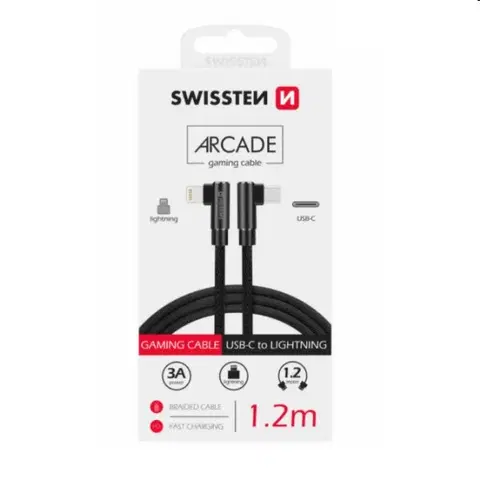 Dáta príslušenstvo Dátový kábel Swissten USB-C/Lightning textilný s podporou rýchlonabíjania, čierny 71529900