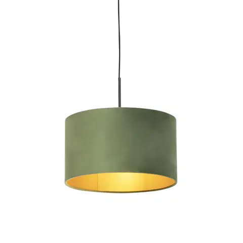 Zavesne lampy Závesné svietidlo s velúrovým odtieňom zelené so zlatým 35 cm - Combi