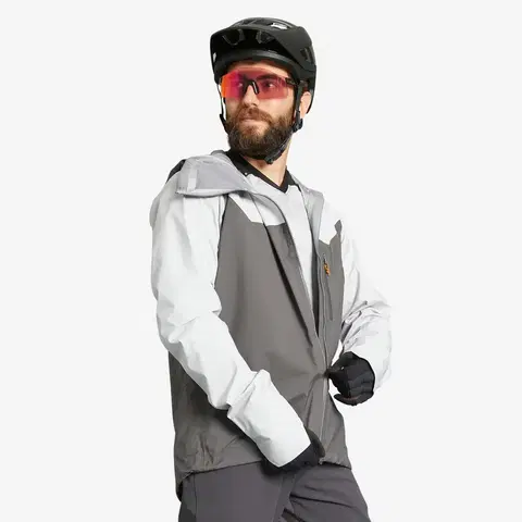 bundy a vesty Pánska bunda na horskú cyklistiku All Mountain nepremokavá sivá